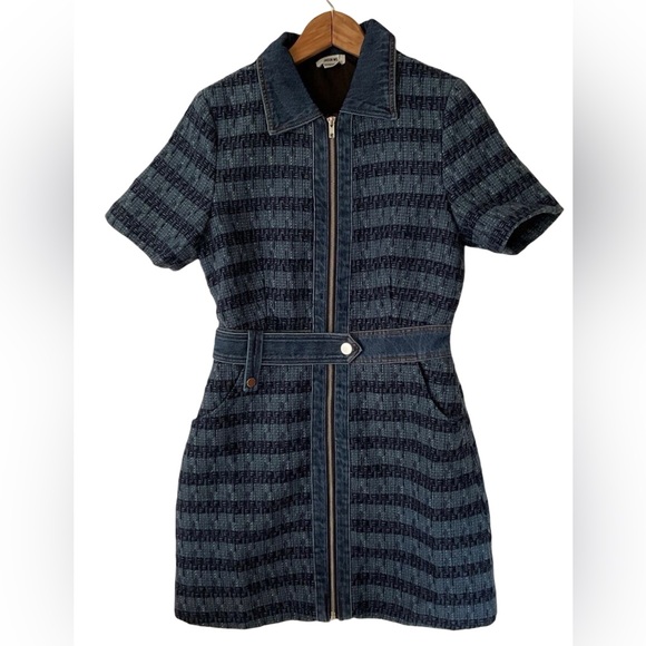 Jason Wu Dresses & Skirts - Jason Wu NWT blue tweed with contrasting denim zipper front Mini Dress size L